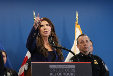 US Secretary of Homeland Security Kristi Noem speaks during a press conference in New York City on January 8, 2026. 