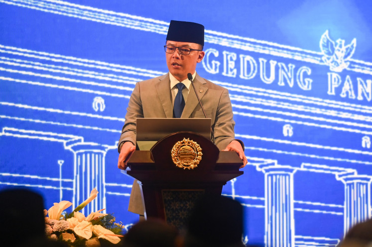 Foreign Minister Sugiono delivers his speech on Jan. 14, 2026, during the Foreign Minister's Annual Press Statement (PPTM) in Jakarta.