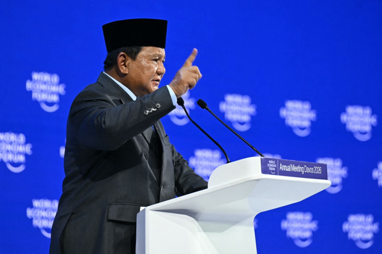 President Prabowo Subianto gestures as he speaks during the World Economic Forum (WEF) annual meeting in Davos on January 22, 2026. The World Economic Forum takes place in Davos from January 19 to January 23, 2026. 