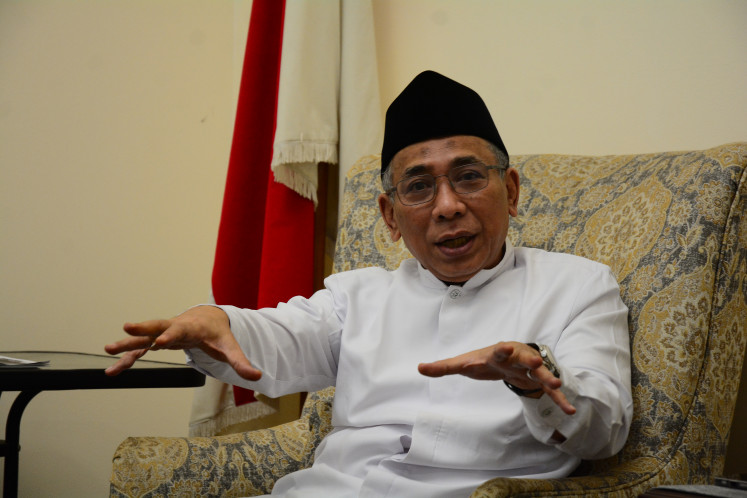 Yahya Cholil Staquf, chairman of Indonesia's largest Muslim organization Nahdlatul Ulama (NU), speaks during an interview on Jan. 29, 2026 with The Jakarta Post in Central Jakarta.