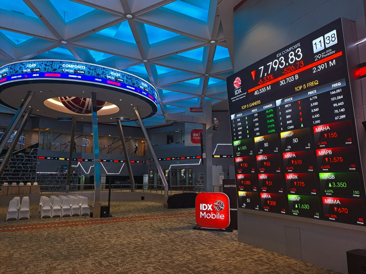 In the red: Stocks are shown on a digital screen on Jan. 29, 2026 in the Indonesia Stock Exchange's (IDX) main hall in South Jakarta.