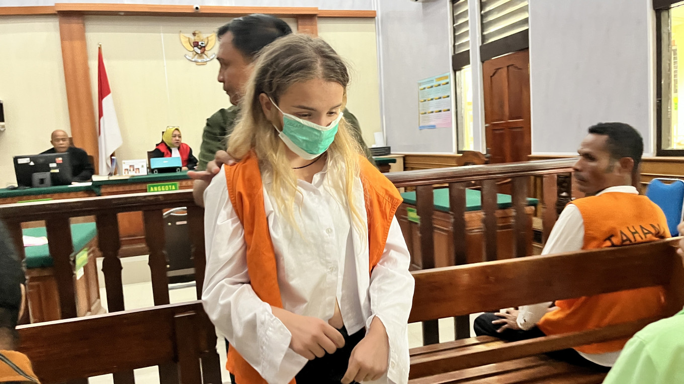 Kateryna Vakarova, 21, a Ukrainian national, exits Denpasar District Court in Bali on Jan. 29, 2026, after being sentenced to 20 years in prison for smuggling 2 kilograms of drugs into the island.