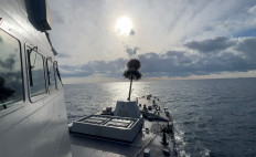 The OTO 127-millimeter Vulcano main naval gun on board the KRI Prabu Siliwangi fires a shot during a firing test in an undisclosed area in Italy on Jan. 27, 2026. The Prabu Siliwangi is the second ship in the Brawijaya-class frigate and is currently conducting a series of sea trials prior to its departure for Indonesia.