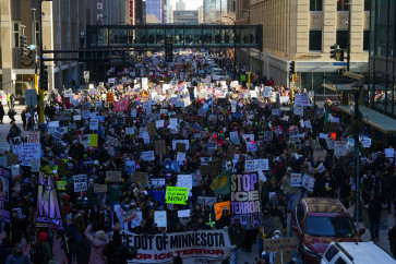 Demonstrators attend an &ldquo;ICE Out&ldquo; protest in Minneapolis, Minnesota, the United States, on Jan. 30, 2026 after the fatal shootings of Renee Nicole Good and Alex Pretti by US federal immigration agents.