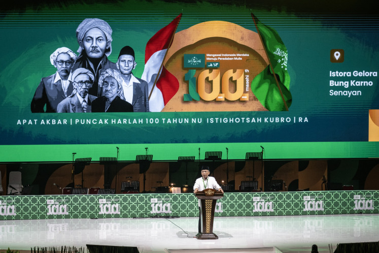 Nahdlatul Ulama (NU) chairman Yahya Cholil Staquf delivers his address on Jan. 31, 2026, at the 100th anniversary of the Islamic group according to the Gregorian calendar in Jakarta.