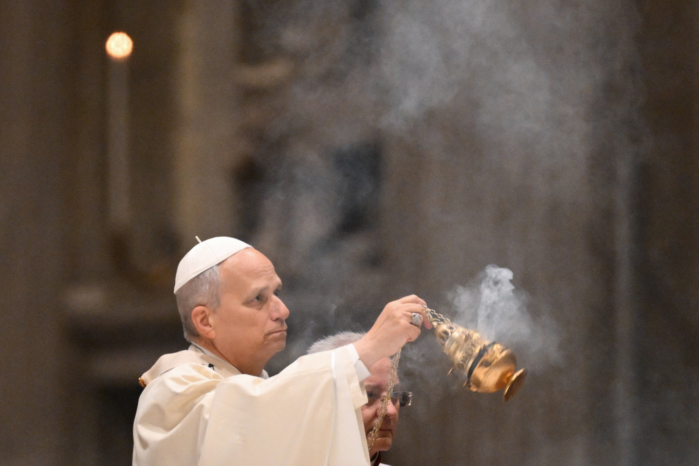 Pope Leo XIV swings a censer as he celebrates Mass on the 30th World Day of Consecrated Life on Feb. 2, 2026, at St. Peter&rsquo;s Basilica in the Vatican.