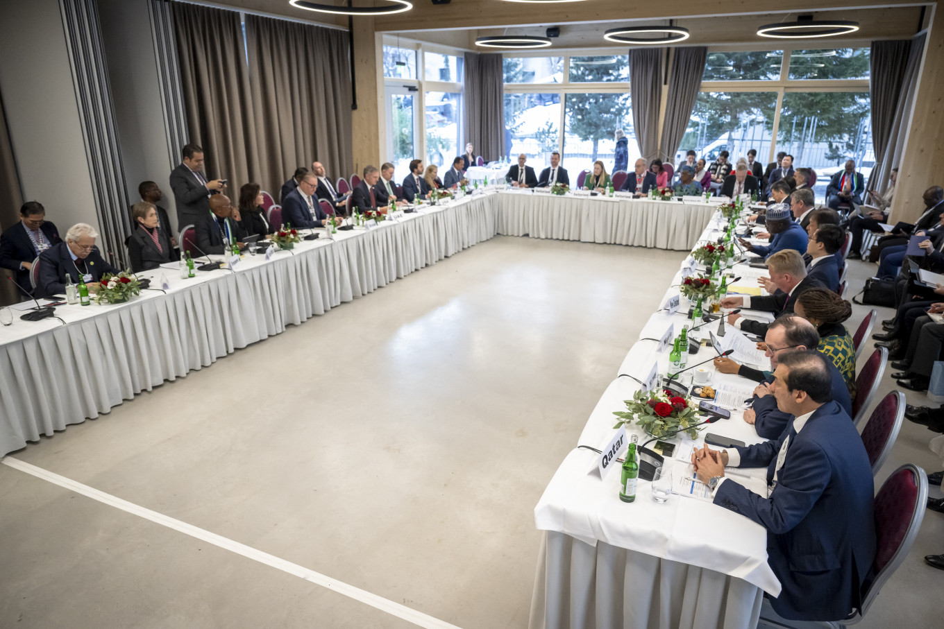 Representatives attend the World Trade Organization (WTO) Informal ministerial gathering on the sidelines of the World Economic Forum (WEF) in Davos, Switzerland, on Jan. 22, 2026.
