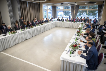 Representatives attend the World Trade Organization (WTO) Informal ministerial gathering on the sidelines of the World Economic Forum (WEF) in Davos, Switzerland, on Jan. 22, 2026.