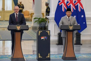 President Prabowo Subianto (right) and Australian Prime Minister Anthony Albanese (left) deliver statements following their meeting at the Merdeka Palace in Jakarta on February 6, 2026. 