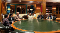 President Prabowo Subianto (third right) hosts a meeting with business leaders on Feb. 10, 2026 at his private estate in Hambalang village, Bogor, West Java.