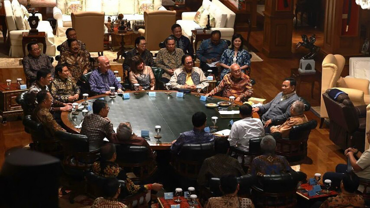 Indonesian President Prabowo Subianto holds a meeting with members of the Indonesian Employers Association (APINDO) at his residence in Hambalang, Bogor, West Java, Indonesia, on Monday, Feb. 9, 2026. 