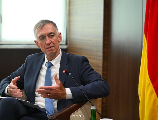 German Ambassador to Indonesia, Timor-Leste and ASEAN Ralf Beste speaks on Monday, Nov. 24, 2025, during the submission of his credentials as Ambassador to ASEAN to Secretary-General Dr. Kao Him Hourn.