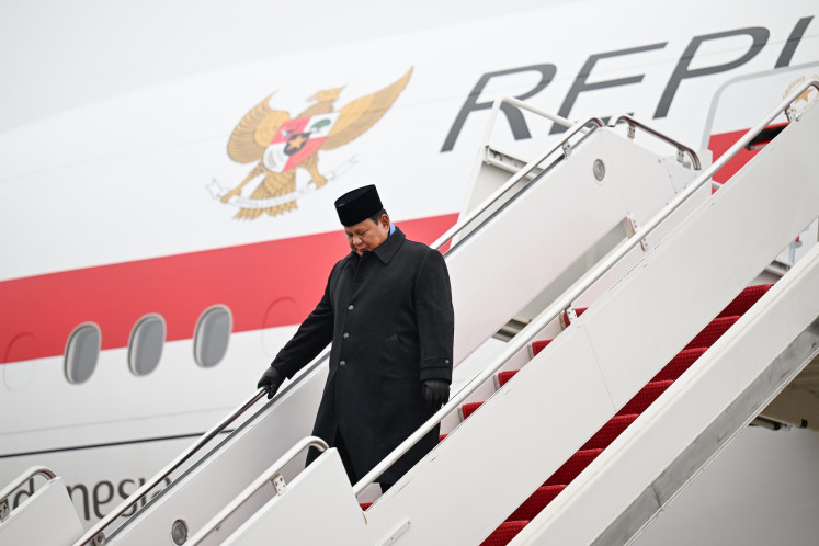 President Prabowo Subianto disembarks from the presidential aircraft on Feb. 17, 2026, upon arrival at Joint Base Andrews near Washington, DC. 