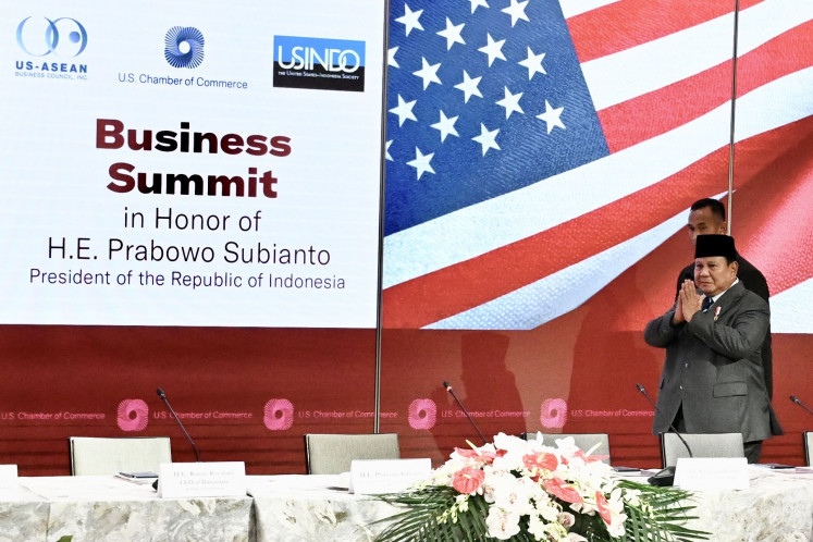 President Prabowo Subianto, speaks at a business summit on Feb. 18 hosted by the United States Chamber of Commerce in Washington, D.C.