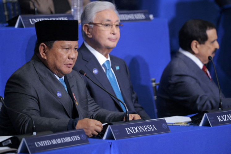  President&nbsp;Prabowo Subianto (left) speaks the inaugural meeting of the Board of Peace at the Donald J. Trump Institute of Peace on February 19, 2026 in Washington, DC. 