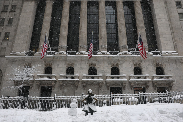 The New York Stock Exchange is seen amid a blizzard on Feb. 23, 2026, in New York City, United States.