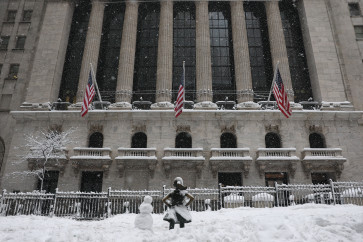 The New York Stock Exchange is seen amid a blizzard on Feb. 23, 2026, in New York City, United States.