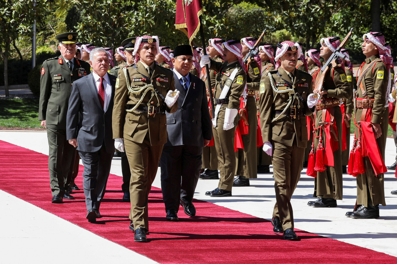 King Abdullah II of Jordan welcomes President Prabowo Subianto at Basman Palace in Amman on Feb. 25, 2026. 