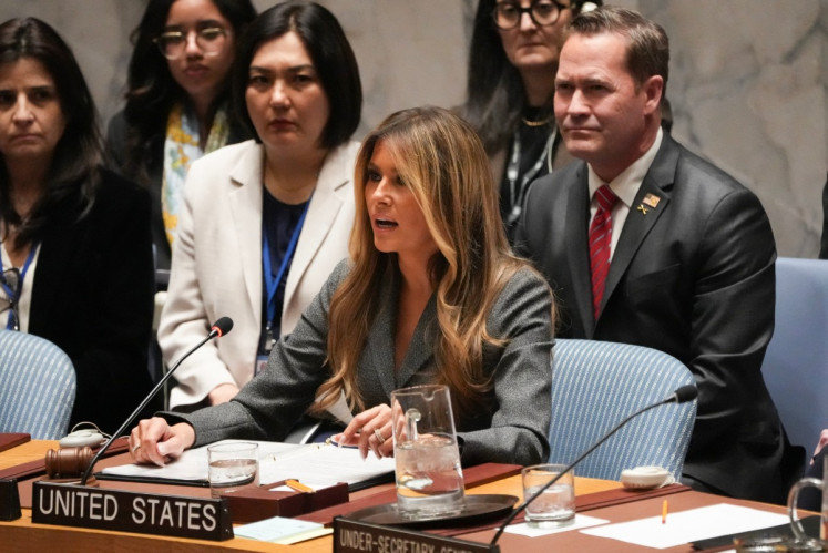 US First Lady Melania Trump chairs a meeting of the United Nations Security Council at UN Headquarters in New York on March 2, 2026. 