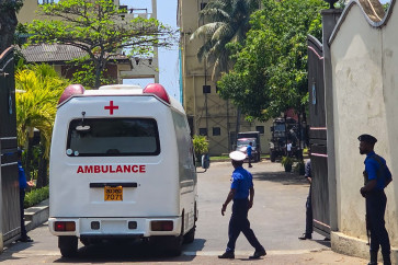 An ambulance enters Sri Lanka's southern naval head quarters in Galle on March 4, 2026, to pick up Iranian sailors rescued from Iranian frigate Iris Dena that was sunk off their island earlier in the day. Sri Lanka rescued 32 &ldquo;critically wounded&ldquo; sailors aboard the Iranian frigate IRIS Dena, which sank on March 4, just outside the island's territorial waters, Foreign Minister Vijitha Herath said. 
