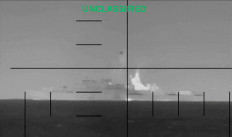 An explosion on what the US Department of Defense says is an Iranian warship, at the sea, in this screengrab obtained from a handout video released on March 4, 2026. 