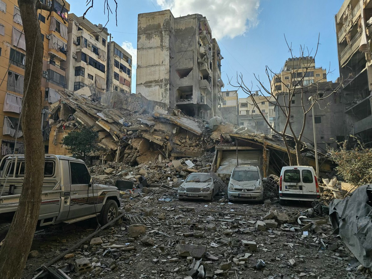 Rubble of destroyed buildings is seen at the site of an Israeli airstrike that targeted Beirut's southern suburbs Burj al-Barajneh neighborhood on March 7, 2026. Lebanese official media reported on March 7 that clashes had erupted as Israeli forces attempted a landing operation along the Lebanon-Syria border, with militant group Hezbollah saying its fighters were involved.