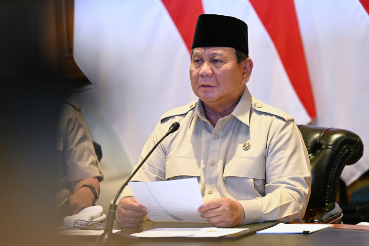 President Prabowo Subianto delivers a statement on March 9, 2026, at his private residence in Hambalang village, Bogor, West Java.