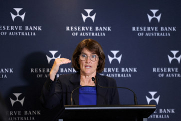 Reserve Bank of Australia Governor Michele Bullock reacts as she attends the monetary policy decision media conference, in Sydney, Australia, on April 1, 2025.