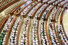 Members of parliament attend a session of the Pyithu Hluttaw (House of Representatives) following a phased election dominated by the army-backed Union Solidarity and Development Party, in Naypyitaw, Myanmar on March 16, 2026. 
