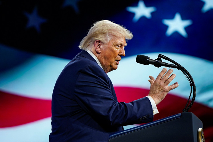 United States President Donald Trump delivers remarks at the Future Investment Initiative (FII) Institute's summit at the Faena Forum in Miami Beach, Florida, the US, on March 27, 2026.
