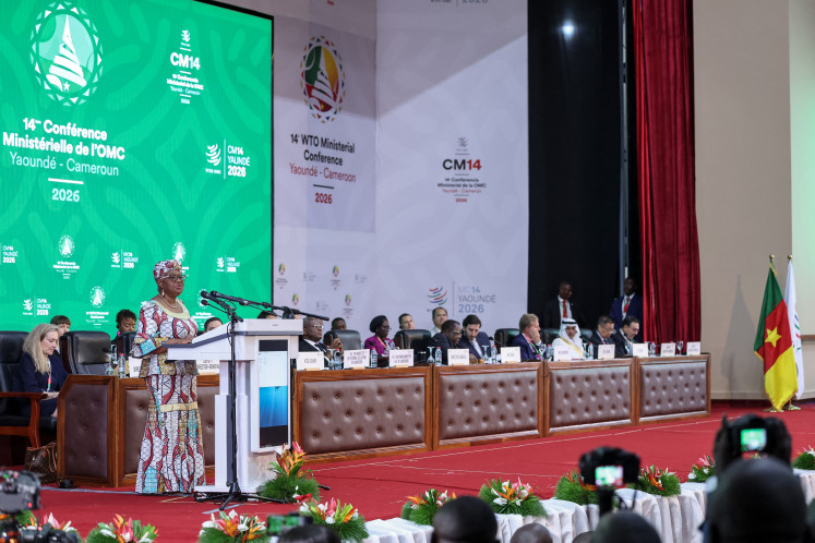 World Trade Organization (WTO) Director-General Ngozi Okonjo-Iweala speaks during the WTO ministerial conference in Yaounde on March 26, 2026.