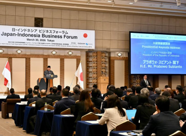Indonesian President Prabowo Subianto attends the Indonesia&ndash;Japan Business Forum on Monday at the Imperial Hotel Tokyo.