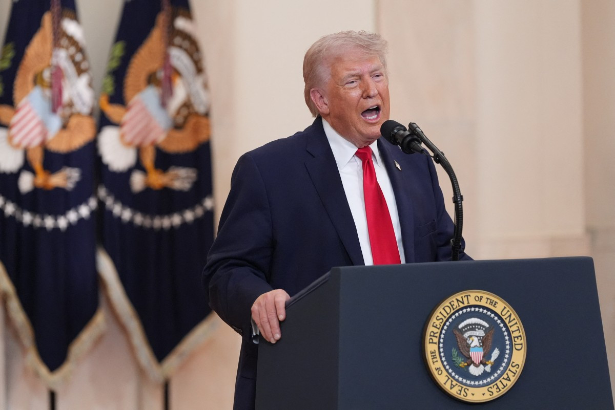 US President Donald Trump speaks during a televised address on the conflict in the Middle East from the Cross Hall of the White House in Washington, DC on April 1, 2026.  (AFP/Alex Brandon).
Usage: 0