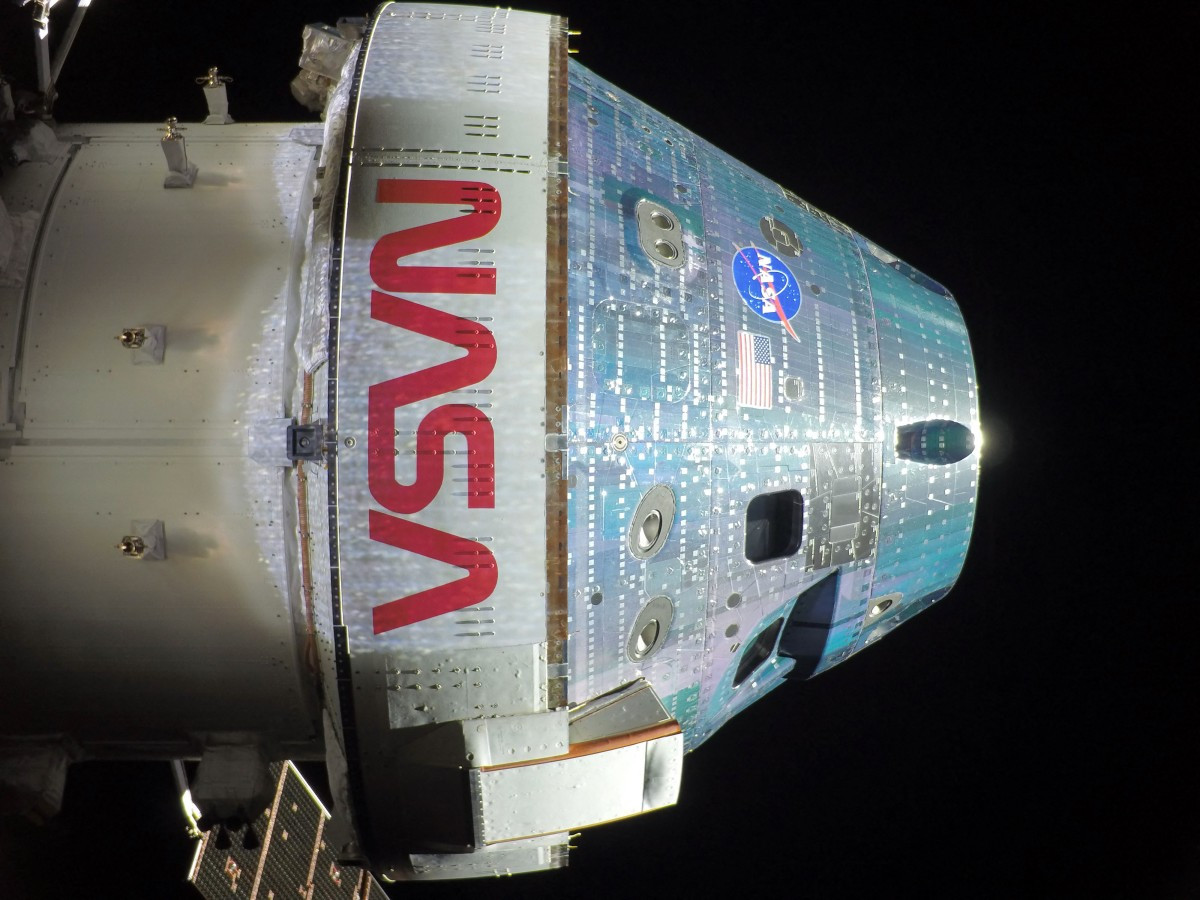 This handout picture provided by NASA shows the Orion spacecraft captured by a camera mounted on one of its solar array wings during a routine external inspection of the spacecraft on the second day into the Artemis II mission on April 3, 2026. After a flurry of high-stakes activity including a dramatic blast-off and an engine firing that catapulted them on their historic trajectory to circle the Moon, the four Artemis II astronauts aboard were able to catch their breath, even as they continued to perform a variety of equipment checks and tests.