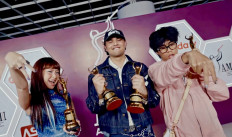 Sound shapers: Hipdut musicians of the Antinrml collective (from left), Naykilla, Jemsii and Tenxi, pose with their trophies on Nov. 19 at the Anugerah Musik Indonesia (AMI) Awards 2025 in Jakarta.