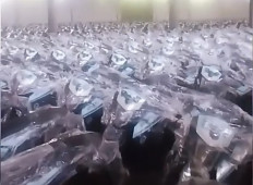 Electric motorcycles bearing stickers of the National Nutrition Agency (BGN), allegedly intended to support President Prabowo Subianto&rsquo;s flagship free nutritious meal program, are parked in an unknown facility in this undated screenshot of a social media video.
