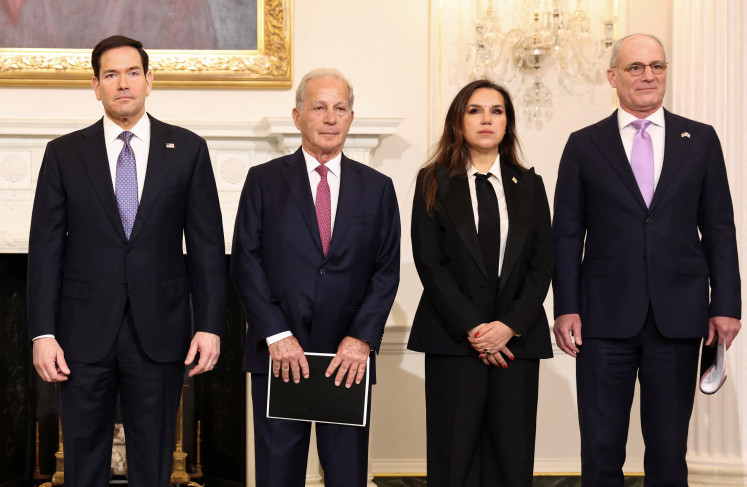 US Secretary of State Marco Rubio, US Ambassador to Lebanon Michel Issa, Lebanon Ambassador to the US Nada Hamadeh Moawad and Israel Ambassador to the US Yechiel Leiter pose for a photo before their meeting at the State Department in Washington, DC, on April 14, 2026.