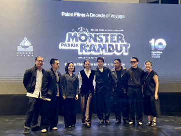 Upcoming project: Cast and crew of Palari Films' upcoming feature film, 'Sleep No More', director-writer Edwin (from left), producer Muhammad Zaidy, actress Rachel Amanda, actress Lutesha, actor and executive producer Iqbaal Ramadhan, actor and musician Sal Priadi, actor Kev and producer Meiske Taurisia attend the 10th anniversary of the production house at Museum MACAN in West Jakarta on April 2, 2026.