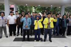 Students from the University of Indonesia's Student Executive Board Alliance express their grievances on April 14, 2026 regarding cases of sexual violence at the university's Faculty of Law in Depok, West Java.