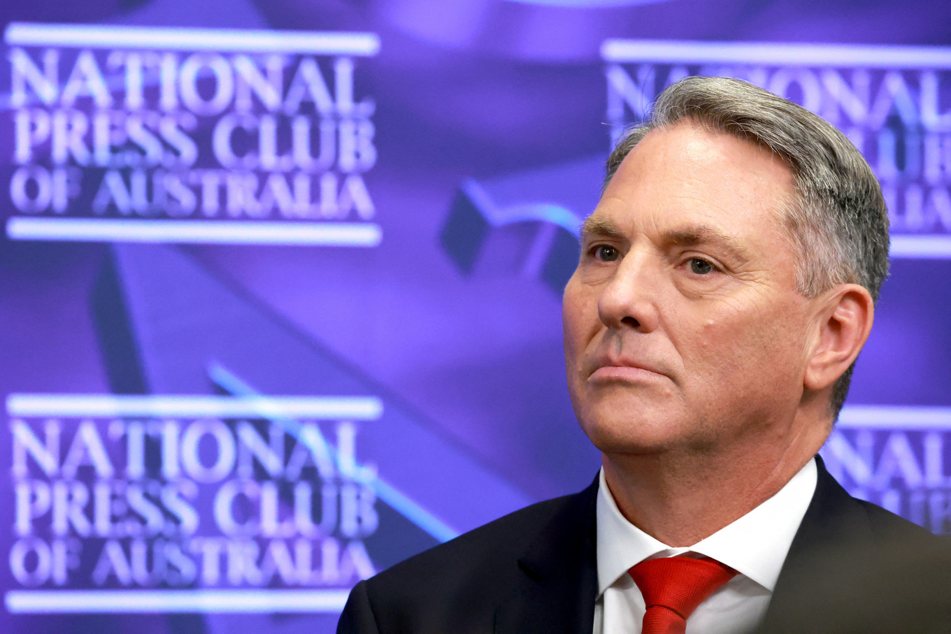 Boosting power: Australiaʼs Defense Minister Richard Marles looks by on Thursday, April 16, 2026, during an event at the National Press Club in Canberra.