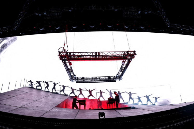 (L-R) Atticus Ross, Mariqueen Maandig, Trent Reznor and Boys Noize of Nine Inch Noize perform at the Sahara Tent during the 2026 Coachella Valley Music and Arts Festival at Empire Polo Club on April 11, 2026 in Indio, California.   