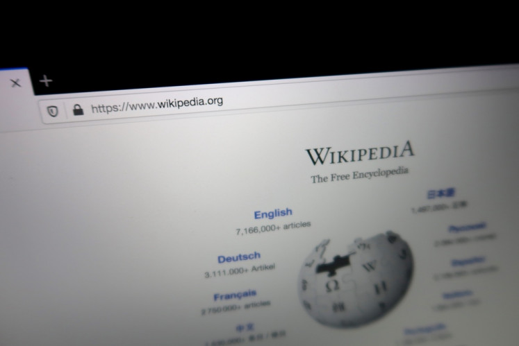 The Wikipedia homepage is seen in this photo taken on April 14.