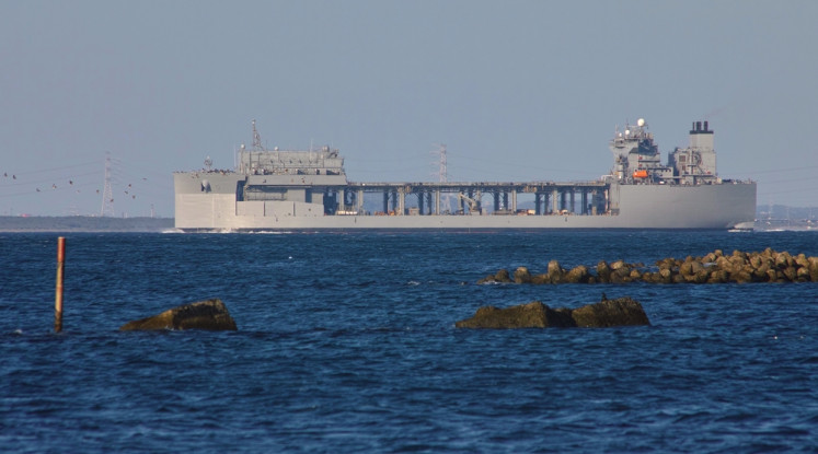 United States warship USS Miguel Keith is seen on Thursday at Tokyo Bay in Yokosuka, Kanagawa, Japan.