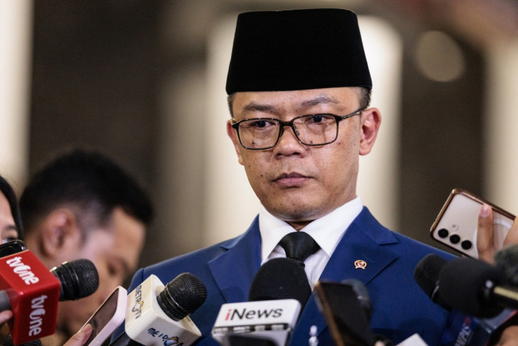 Foreign Minister Sugiono speaks to the media on April 4 following the arrival of the coffins of three Indonesian soldiers killed while serving with the United Nations Interim Force in Lebanon (UNIFIL) at Soekarno-Hatta International Airport in Tangerang. Indonesia received the bodies of three peacekeepers on April 4 who were killed while on deployment in Lebanon and called for security guarantees for blue helmets a day after another three of its soldiers were injured. 