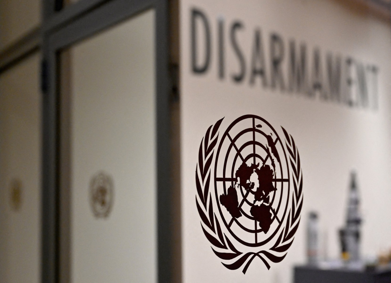View of the United Nations logo as the 2022 Review Conference of the Parties to the Treaty on the Non-Proliferation of Nuclear Weapons takes place at the United Nations in New York City, United States on Aug. 1, 2022.