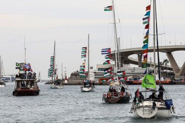 Boats of a new humanitarian flotilla bound for the Gaza Strip make a symbolic leave from Barcelona's Port Vell on April 12, 2026.