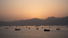 Ships and boats in the Strait of Hormuz, Musandam, Oman, on May 1, 2026.