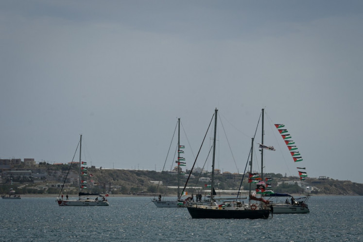 Vessels from the Global Sumud Flotilla, intercepted by the Israeli Navy in international waters, are moored off the coast of the town of Ierapetra, on the island of Crete, in Greece, on May 1, 2026. 