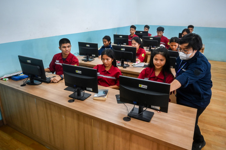 Designing the future: Students attend a visual communication design training session on April 13, 2026, at Saint Joseph Catholic vocational high school in Jakarta. 
