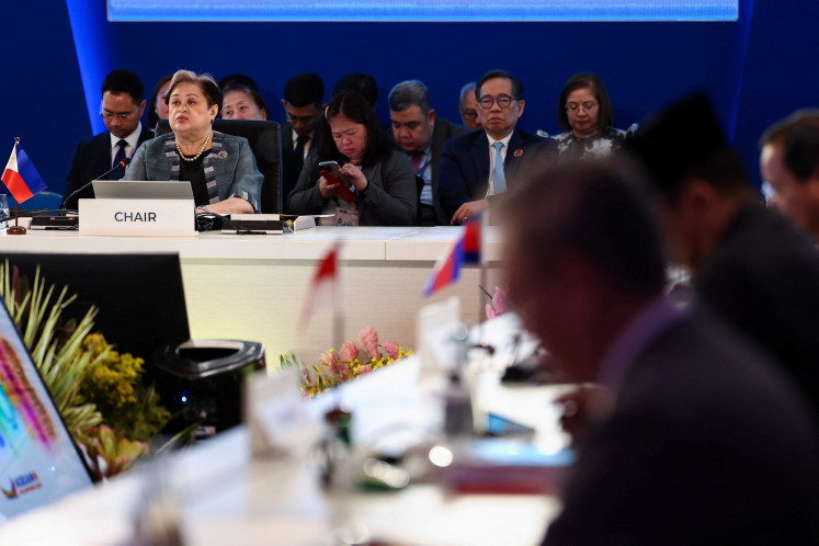 ASEAN chair and Philippine Foreign Minister Maria Theresa Lazaro delivers the opening statement on May 7 during the ASEAN Foreign Ministers' Meeting ahead of the 48th ASEAN Summit and Related Meetings in Cebu City, the Philippines.
